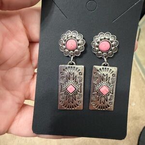Western Pink Stone Dangle Earrings
